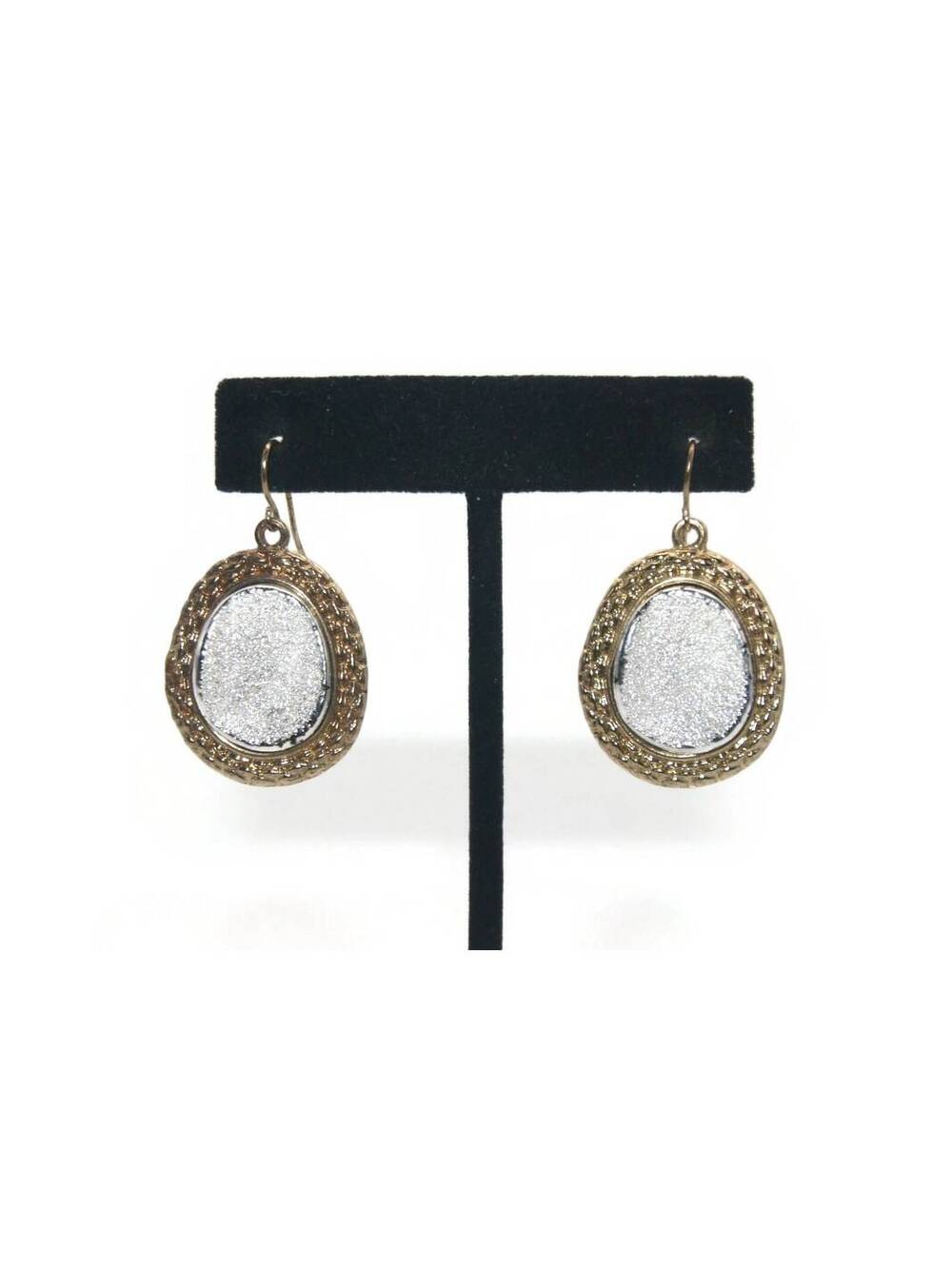 Vintage Textured Silver and Gold Tone Dangle Earrings with Hook Backs.